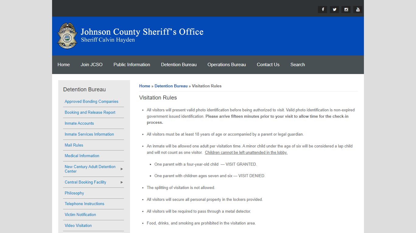 Visitation Rules | Johnson County Sheriff