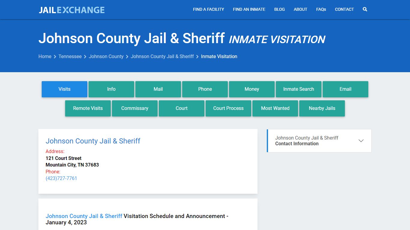Inmate Visitation - Johnson County Jail & Sheriff, TN - Jail Exchange